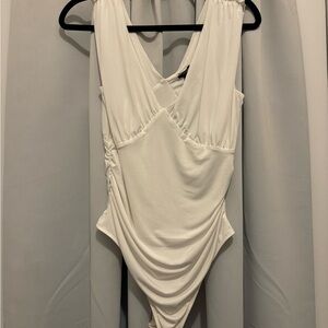 Express Ivory Draped Bodysuit